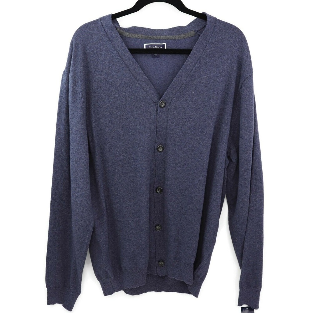 Club Room Mens V-Cardigan Sweater Denim Heather